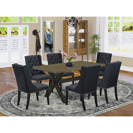 East West Furniture 7 Piece X-Style Dining Set - Wire Brush Black X676FO624-7